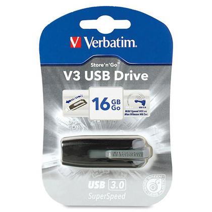 Verbatim 16GB V3 USB3.0 Grey Store'n'Go V3; Retractable USB Storage Drive Memory Stick